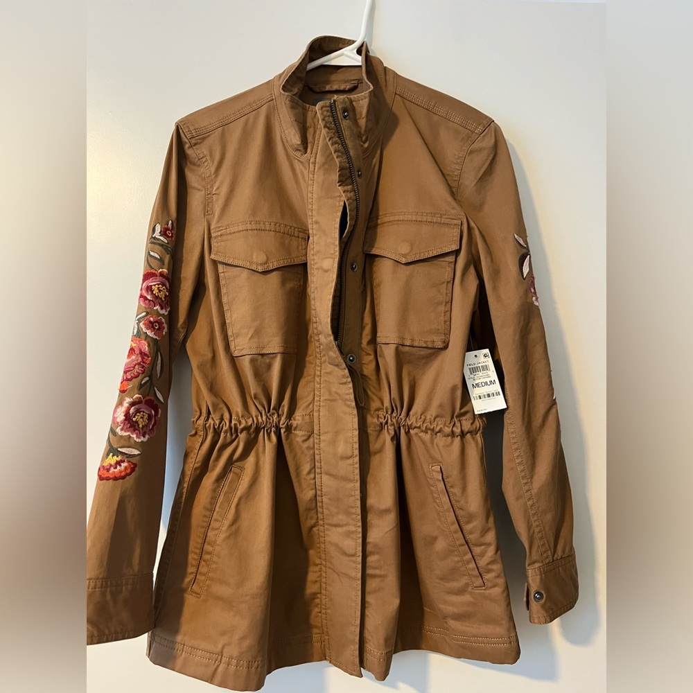 Style & Co. Tan Utility Jacket with beautiful Floral Embroidery - NWT Medium